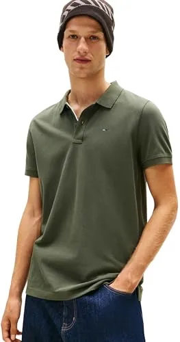 Tommy Jeans Herren Poloshirt Kurzarm Slim Placket Slim Fit, Grün (Pewter Green), M