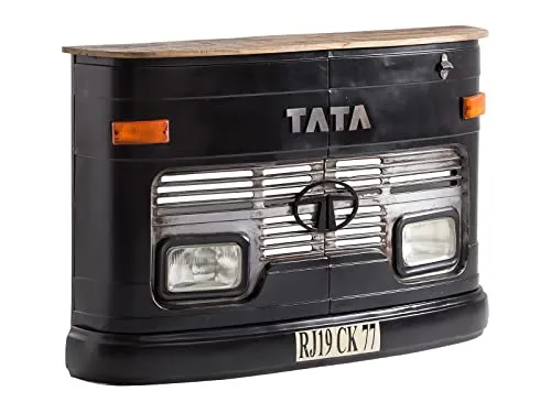 Woodkings Bartresen TATA I Industrial Bartheke mit Flaschenregal - Bartische & -theken, stylische Metallfront kombiniert mit hochwertigem Mangoholz für Langlebigkeit und Stauraum für 12 Flaschen – perfekt für jede Feier!