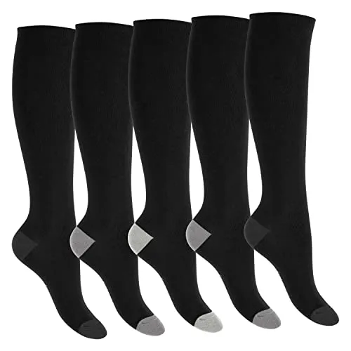 Footstar Kinder Baumwoll Kniestrümpfe (5 Paar) mit abgesetzter Ferse und Spitze - Classic Grey 27-30