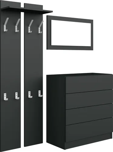 Borchardt Möbel Garderoben-Set Vaasa 3, schwarz mit Push to Open-Funktion - Drohnen-Garderoben-Set mit innovativer Push-To-Open-Funktion für müheloses Öffnen der Schubkästen, ideal für einen modernen Flur und Made in Germany.