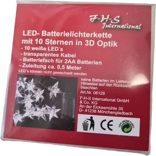 LED Lichterkette 3D Stern kaltweiß 10er Batteriebetrieb innen 06129