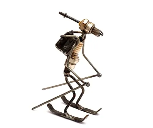 Brillibrum Design Metallmännchen Skifahrer | Handmade | Variante: Skifahrer | Upcycling Zündkerzenfigur | 14x6x11 cm