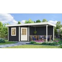 Gartenhaus weka Designhaus 213 B Gr. 1 mit Fußboden und Dachanbau - Stilvolles Gartenhaus mit Flachdach in Anthrazit, aus hochwertigem Holz, ideal für Gartenlagerung oder als gemütlicher Rückzugsort.