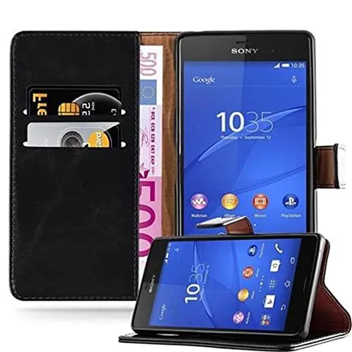 Cadorabo Hülle kompatibel mit Sony Xperia Z3 aus Premium Kunst Leder Flip Klappbare Stoßfeste Magnetische [Standfunktion] [Kartenfächern] Cover Hülle für Sony Xperia Z3 Tasche in Schwarz