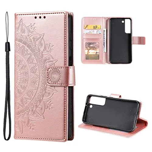 CoverKingz Handyhülle kompatibel mit Samsung Galaxy S22 5G - Handytasche mit Kartenfach Klapphülle Case - Handy Hülle klappbar Motiv Mandala Rosegold
