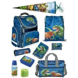 Familando Schulranzen 1. Klasse - Ergonomisches Komplett Set mit Dinosaurier-Motiv - Schultaschen-Set für Jungen und Mädchen, inklusive Turnbeutel, Schultüte und Trinkflasche. Leicht und ergonomisch für optimalen Tragekomfort in der ersten Klasse.