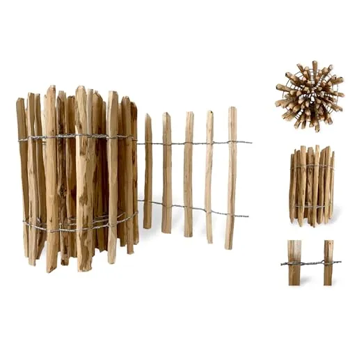Floranica Staketenzaun aus Haselnuss Kastanie 1 laufender Meter x 70cm hoch 4-6cm Abstand Steckzaun Gartenzaun Rollzaun Hühnerzaun Holzzaun Garten zaun für draußen klein