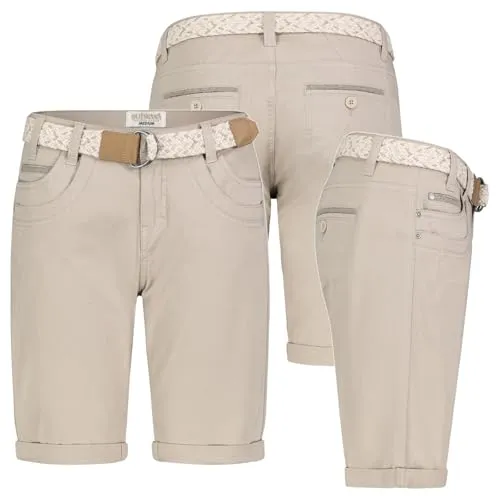 Sublevel Damen Short Bermuda Kurze Hose Sommer Chino Stoff Hose mit Gürtel Neu, Hosengröße:M (38), Farbe:Beige
