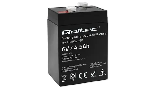 Qoltec Akumulator AGM 6V 4.5Ah Bezobsługowy Wydajny LongLife do UPS, wagi, kasy