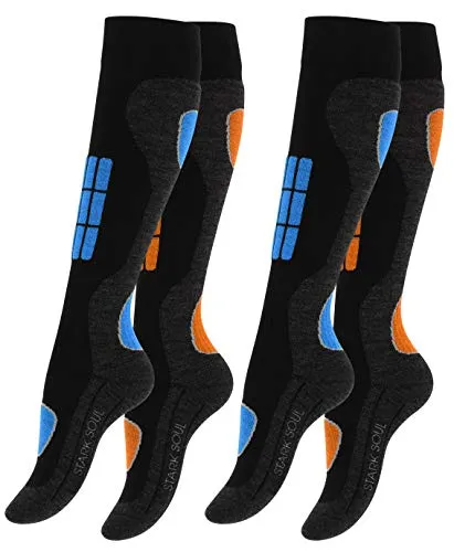 STARK SOUL 2 Paar Damen SKI Funktionssocken, Skisocken mit Spezialpolsterung, Blau/Orange, Gr. 39-42
