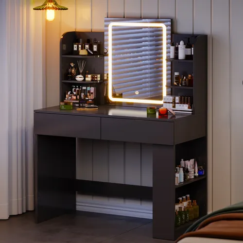 Schminktisch mit LED-Spiegel und 2 Schubladen