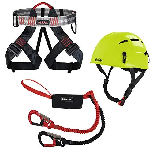 ALPIDEX Kletterhelm mit Klettergurt + Stubai Klettersteigset BASIC 3.0 - 🏔️ KOMPLETTES KLETTERSET: Helm, Gurt und Klettersteigset in einem Paket. Ideal für Einsteiger und Fortgeschrittene. Wählen Sie Ihre Wunschfarbe für Helm und Gurt! Perfekt für sicheres Klettern und Abenteuer in der Natur.