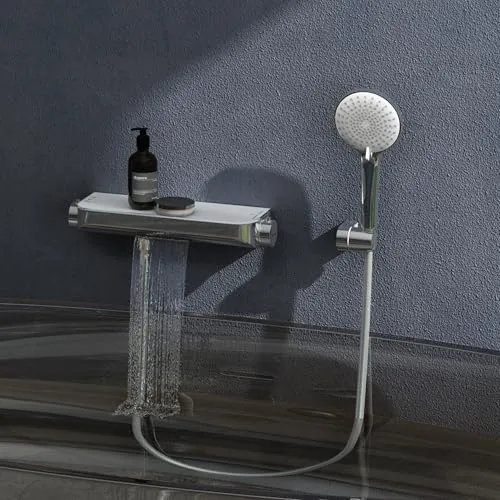 doporro Wannenarmatur mit Handbrause und Duschsystem - Elegante Badewannenarmatur in Silber/Schwarz mit integriertem Duschsystem. Drei Sprühmodi und korrosionsbeständiger Messingkörper für langlebige Nutzung. Ideal für platzsparende Badezimmerlösungen.