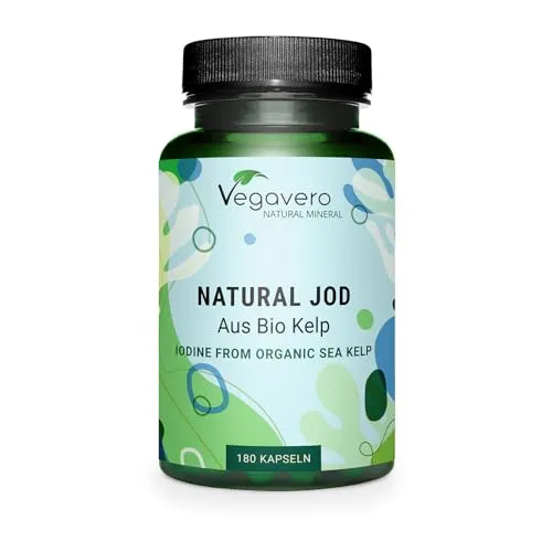 Jod aus Bio Kelp Vegavero | 100% Organic | Preis-Leistungs-Sieger 2024* | PureSea aus schottischer Braunalge | 150 µg | Vegan & Ohne Zusätze | Laborgeprüft | 180 Kapseln