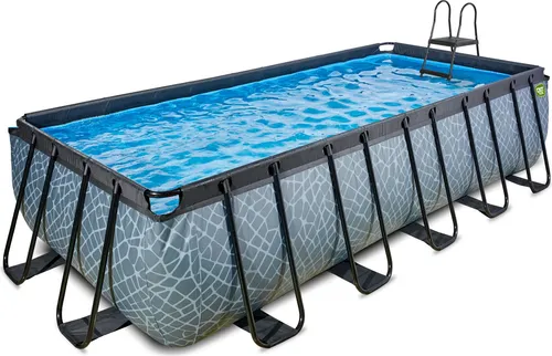 EXIT Stone Pool 540x250x122cm - Rechteckiger Gartenpool mit Sandfilterpumpe - Swimmingpools: Großer rechteckiger Pool mit 3-lagigen Wänden, stabiler Konstruktion und hochwertiger Sandfilterpumpe für klares Wasser und unbeschwerten Badespaß.