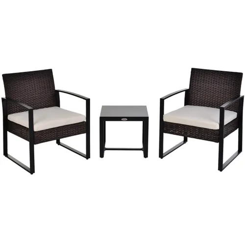 Gartenmöbel-Set für 2 Personen mit Kissen – Ideal für Balkon - Kompakte Sitzgruppe aus hochwertigem Polyrattan für drinnen und draußen. Bequeme, wasserabweisende Kissen mit abnehmbaren Bezügen. Pflegeleicht und einfach montierbar – perfekt für entspannte Stunden im Freien!