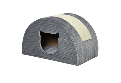 PawHut Tierhöhle Katzenhöhle mit Kratzbrett - Tierhöhlen aus E1 Klasse Spanplatte und Plüsch, ideal für Katzen zum Entspannen und Kratzen – robust und bequem.