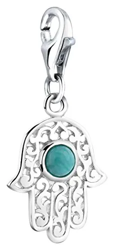 Nenalina Hand der Fatima Karabiner Charm Anhänger - Clasp Charms für Damen, hochwertiger 925 Sterling Silber Charm mit Karabinerhaken, ideal für kreative Kombinationen und als Geschenk für besondere Anlässe.
