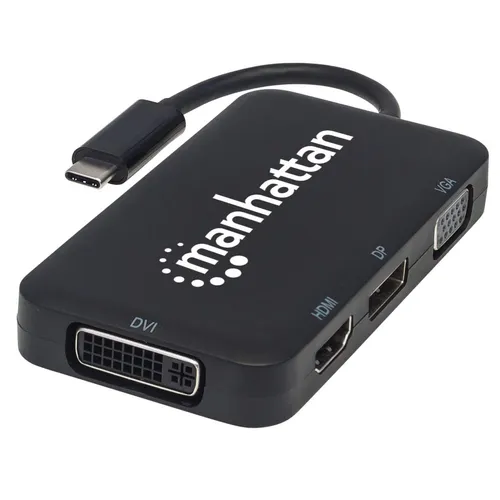 Manhattan USB-C Dock/Hub mit 4 Ports - Sonstige - Kompakter USB-C Dock/Hub mit 4 Anschlüssen (DisplayPort, DVI-I, HDMI, VGA) für flexibles Arbeiten, unterstützt 4K und benötigt kein externes Netzteil.
