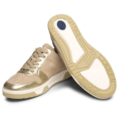 VITAFORM Damen Sneaker Weite H Nubukleder beige/Gold, Größe 38 - Bequeme Damen Sneaker aus widerstandsfähigem Nubukleder mit einem komfortablen Fußbett und Shock-Absorber. Genießen Sie optimalen Tragekomfort und eine perfekte Passform für jede Bewegung.