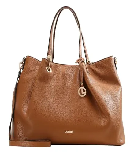 L.CREDI Damen Ebony Handbag, Cognac - Stilvoller Shopper für jeden Tag - Damen-Shopper mit großzügigem Stauraum und Fächern, ideal für den Alltag. Tragekomfort und Stil vereint in einem eleganten Design. Maße: 40 x 31 x 16 cm.
