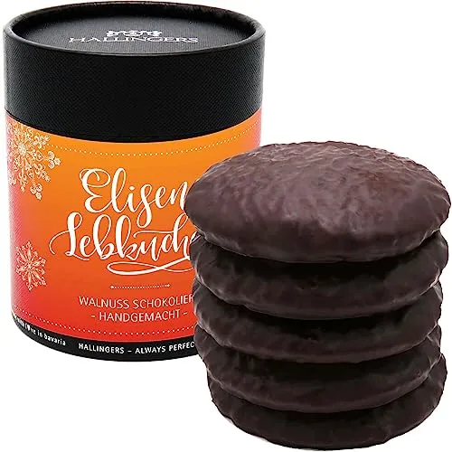 Hallingers Genuss Manufaktur 5 saftige Elisen-Lebkuchen hoher Kernanteil handgemacht in edler Papierdose