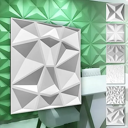 HEXIM 3D Wandpaneele, PVC Kunststoff weiß - Diamond Design Paneele 50x50cm Wandverkleidung (2QM HD094) Wandvertafelung 3dwandpaneele