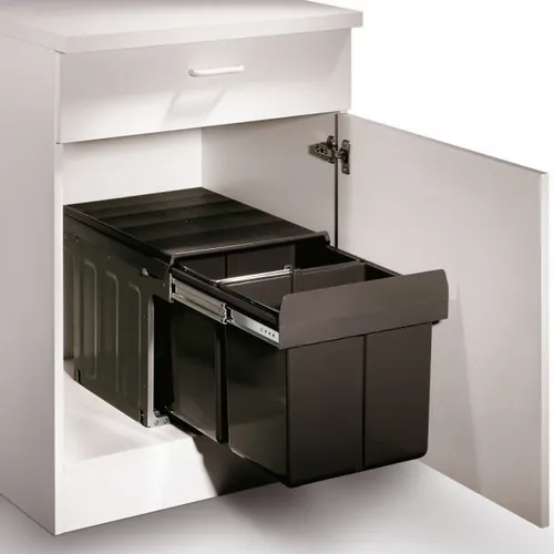 Hailo Double Master 2 DS Abfallsammler, anthrazit - Haushaltszubehör für effiziente Mülltrennung, ideal für Eckschränke mit nur 330 mm Einbauhöhe und 32 Liter Volumen, inklusive praktischem Rollwagen für optimale Raumnutzung.
