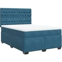 vidaXL Boxspringbett mit Matratze Blau 140x200 cm Samt - LED-Beleuchtung - Betten: Boxspringbett mit Taschenfederkernmatratze und höhenverstellbarem Kopfteil, inklusive LED-Beleuchtung für stimmungsvolles Ambiente.
