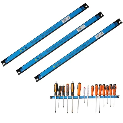Magnetleiste Werkzeug Metallstreifen Länge 45 cm Schwarz Werkzeughalter Starker Magnet, mit Befestigungslöchern, Schrauben und Dübel inklusive für Schraubendreher, Zangen, Bohrer und mehr 3 x