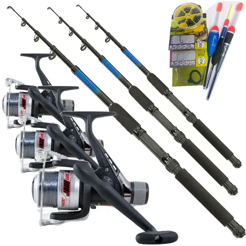 Angelset Holiday Dream3: 3 Ruten, 3 Rollen und umfangreiches Zubehör - Angelruten & Rollen Sets mit 3 Ruten, 3 Rollen, Heckbremse und umfangreichem Zubehör – ideal für den Angelurlaub und kompakt verpackt.