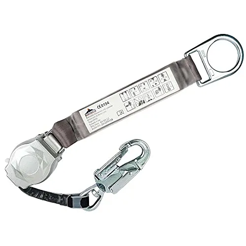 Self Retract Life Line Schwarz - Einziehbare Lebenslinie mit 1,35 m Gurtband, ideal für den professionellen Einsatz. Aus robustem Material gefertigt, bietet sie Sicherheit durch doppelten Verriegelungsmechanismus und Stoßdämpfer.