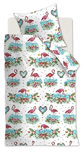 Beddinghouse Kids Renforcé Bettwäsche 2 teilig Bettbezug 100 x 135 cm Kopfkissenbezug 40 x 60 cm Flamingo 179557 Korallenrot