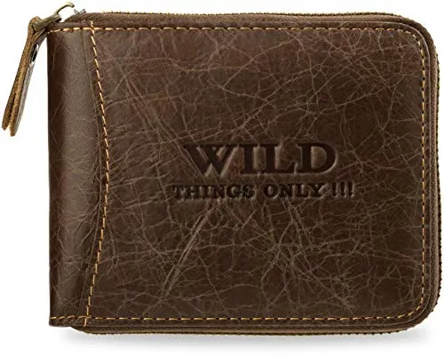 Herren Brieftasche mit Reißverschluss Leder WILD THINGS ONLY (braun)