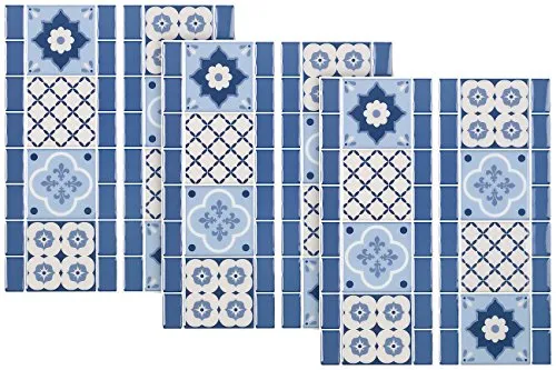 infactory Fliesenimitat: Selbstklebende 3D-Bordüre-Fliesenaufkleber, 31 x 12 cm, 3er-Set (Fliesenimitat Küche, Bad, selbstkelbende Mosaikfliesen)