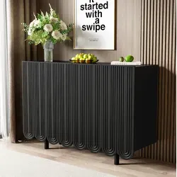 Sideboard Aus Mdf In Schwarz, 120 X 37,5 X 80,8 Cm, 4 Türen Mit Tropfenschnitzerei Und Soft-close-scharnieren