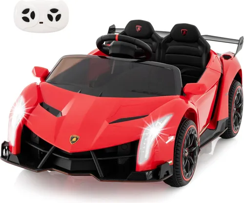 GOPLUS 12V Elektroauto Lamborghini mit 2,4G-Fernbedienung, Kinderfahrzeug mit helle LED-Leuchten, Hupe & hydraulischer Türen, Rot