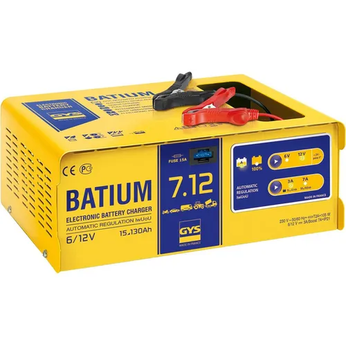 GYS Batium 7.12 024496 Automatikladegerät 6 V, 12V 7A - Fahrzeugbatterie-Ladegeräte mit Mikroprozessorsteuerung für 50% schnellere Ladezeiten und 100%ige Ladung aller Bleibatterietypen. Ideal für effizientes und sicheres Laden.