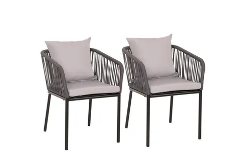 PROREGAL® Gartenstuhl 2x Gartenstuhl 75x55x55cm wetterfest Rope Anthrazit Kissen Grau