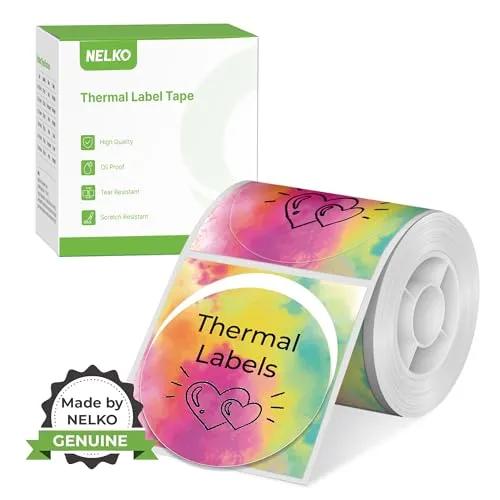 Thermoetiketten für Nelko PM220 Etikettendrucker, 50 mm, rund, Thermoetiketten, wasserdicht, Mehrzweck-Etikettenband, 1 Rolle mit 150 selbstklebenden Thermopapier (Fünf Farbverläufe)