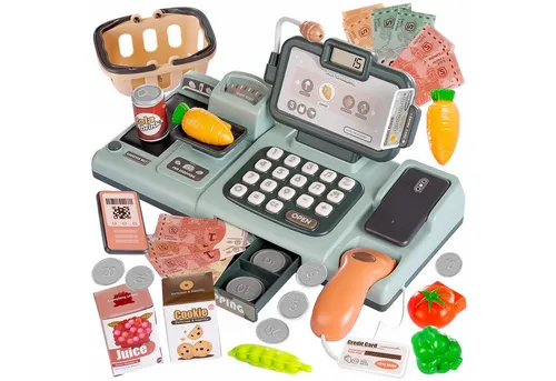 kinderplay Spielkasse - Interaktive Kasse für Kinder mit LCD-Display, inklusive Spielzeug Lebensmittel und Zubehör, ideal für kreatives Rollenspiel