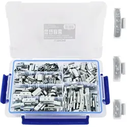 TECPO 225x Auswuchtgewichte Sortiment, 5-30g - Reifenwuchtmaschinen: Präzise Ausbalancierung mit verschiedenen Klebegewichten, schnelle Befestigungstechnik und praktische Sortimentsbox für einfache Handhabung.