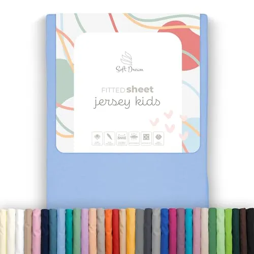 Soft Dream Spannbettlaken 80x160 cm Blau - 100% gekämmte Baumwolle Jersey - Premium Qualität - Spannbetttuch für Kinderbett Juniorbett - OekoTex Zertifiziert - Made in EU - 80x160cm Blau