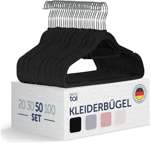 Blumtal 50x Kleiderbügel Samt – Rutschfest & Platzsparend – Kleiderhaken Set