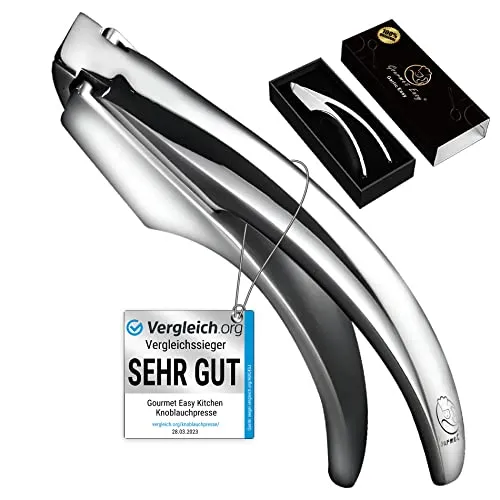 GOURMET EASY Knoblauchpresse Edelstahl fein - innovative Knoblauchpresse, kein Schälen nötig und spülmaschinengeeignet