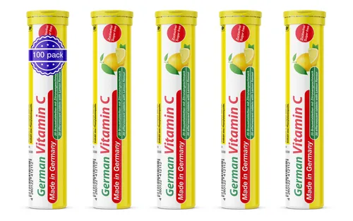 German Vitamin C Brausetabletten 5x20 Stk. – Zitronengeschmack – 180 mg Vitamin C Zuckerfrei – T&D Pharma – Germany