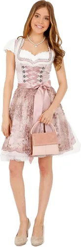 Krüger Dirndl Nalia (50 cm), romantisches Dirndl in Rosa, Größe 42 - Dirndl für Damen mit dicker Spitzenborte am Dekolleté, perfekt für die Wiesn und romantische Anlässe.