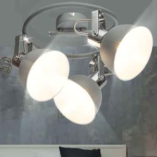 Gerda Strahler Metall Grau, 3X E14 - Eleganter Deckenstrahler - Lampen mit klassischem Design, 3 schwenkbare Strahler aus grauem und verchromtem Metall für flexibles Licht, ideal für stilvolle Wohnräume.