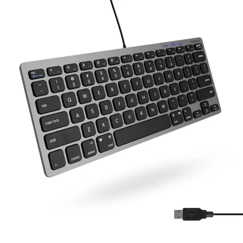 Macally Schlanke USB-Tastatur für Apple und Windows - Ultra-kompakte kabelgebundene Tastatur mit 13 komfortablen Shortcuts für Apple und Windows, ideal für platzsparendes Arbeiten und stabilen Betrieb ohne Batterien.