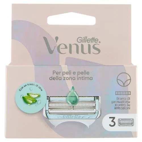 Gillette VENUS für Haare und Haut im Intimbereich, 3 Ersatzklingen für Damenrasierer, hilft, die Haut im Intimbereich vor Reizungen der Rasur zu schützen